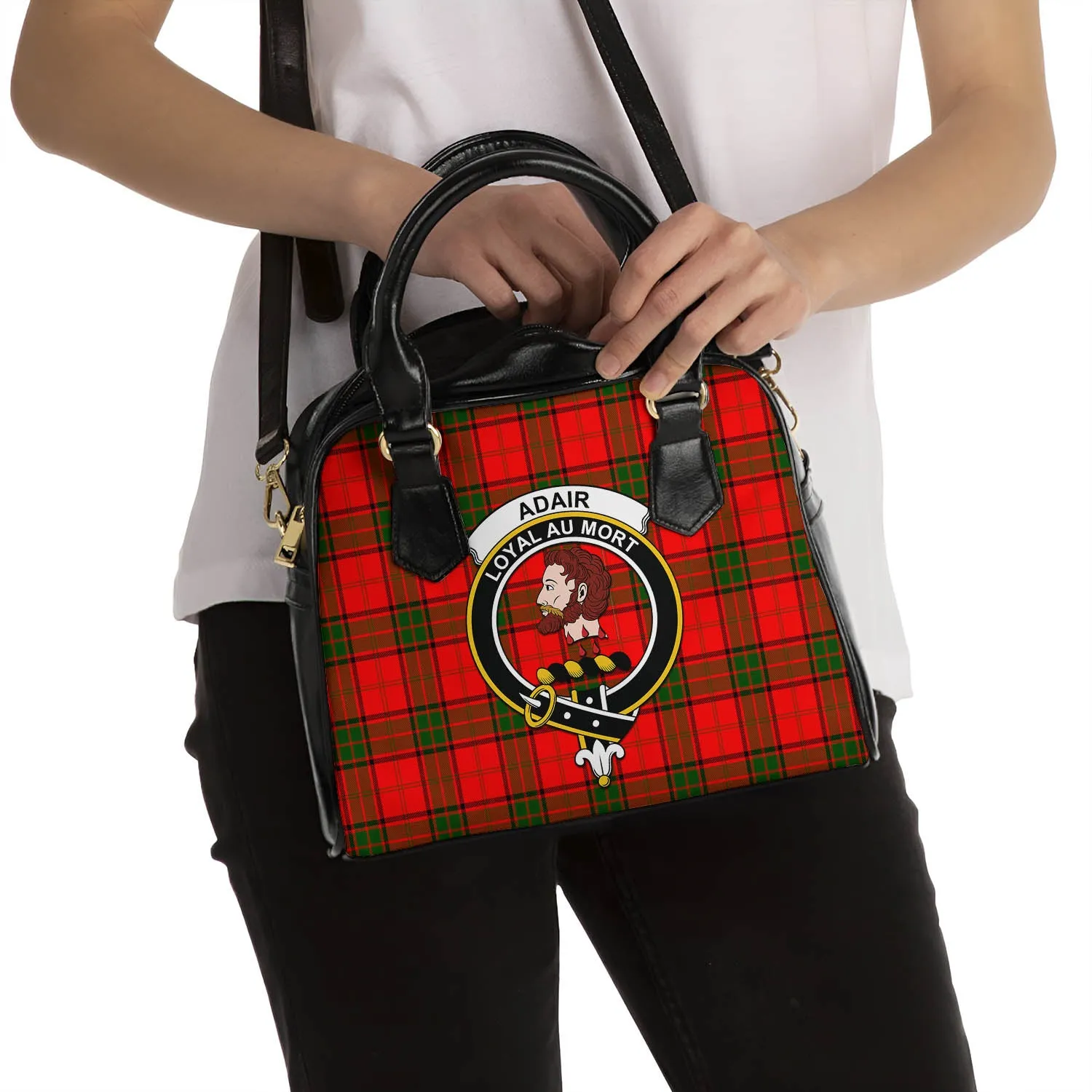 Adair Tartan Shoulder Handbags with Family Crest