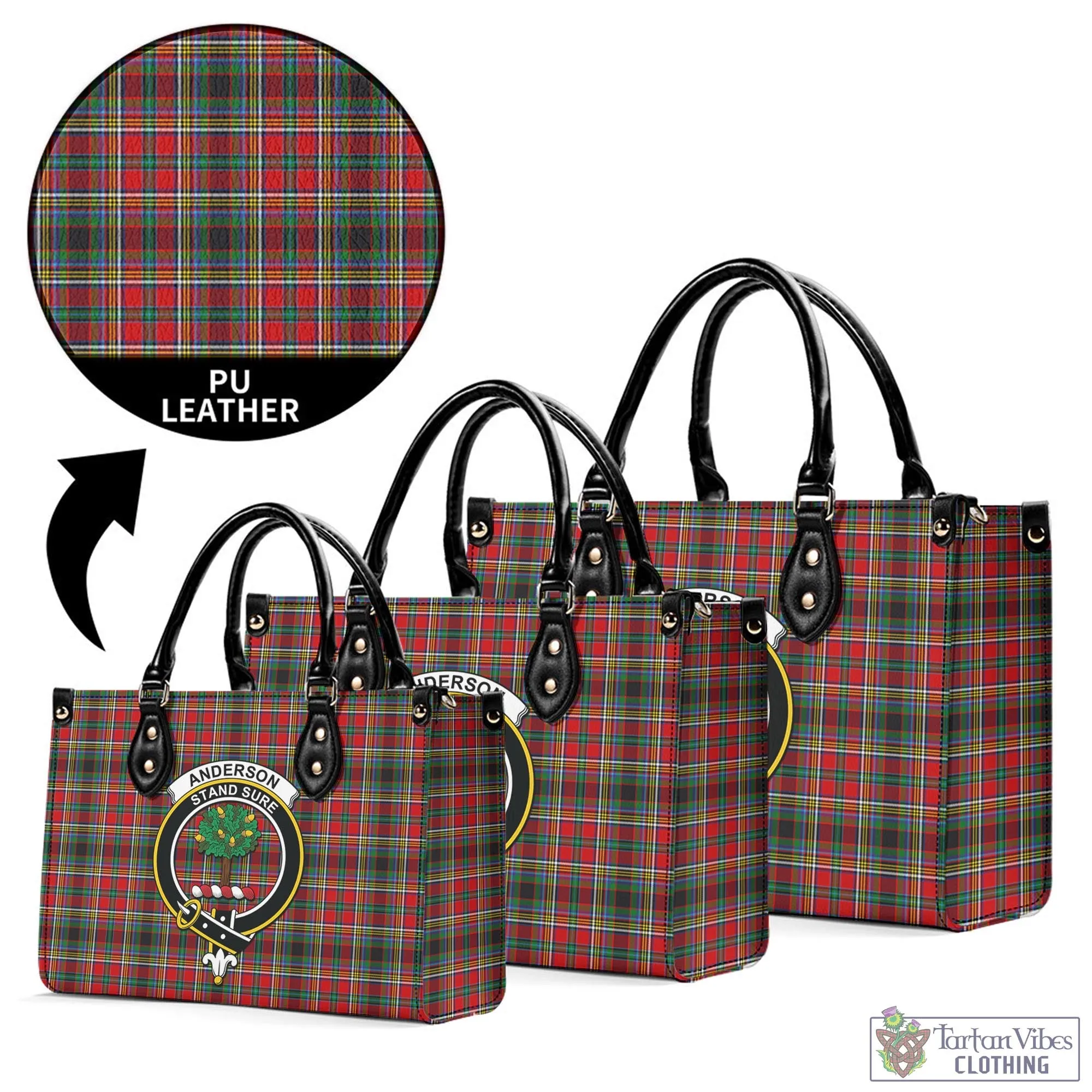 Anderson of Arbrake Tartan Luxury Leather Handbags with Family Crest
