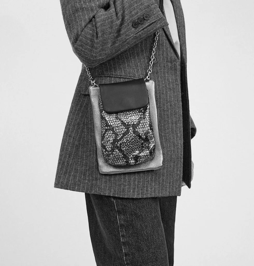 Anita Mini Crossbody Bag, Silver Python