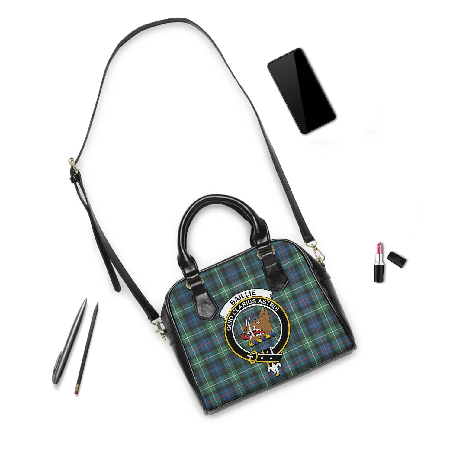 Baillie Ancient Tartan Shoulder Handbags with Family Crest