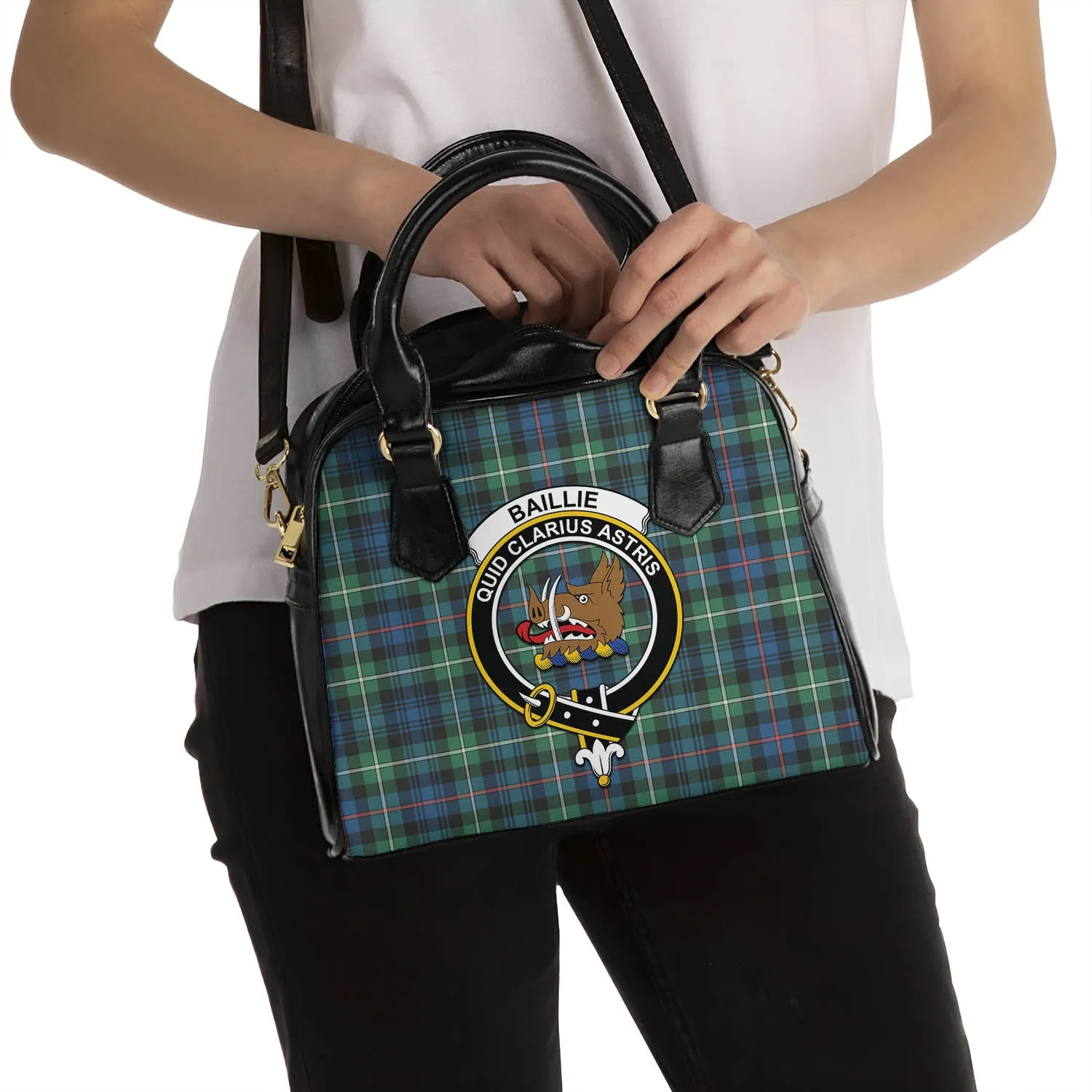 Baillie Ancient Tartan Shoulder Handbags with Family Crest