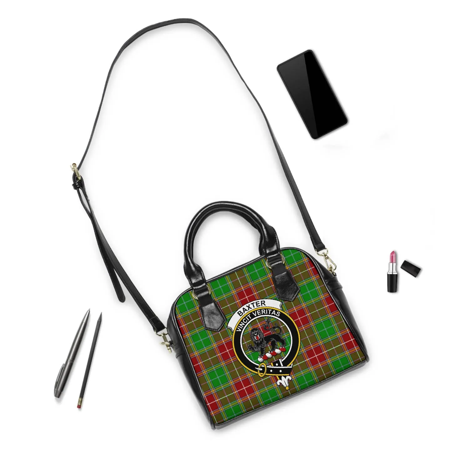 Baxter Modern Tartan Shoulder Handbags with Family Crest