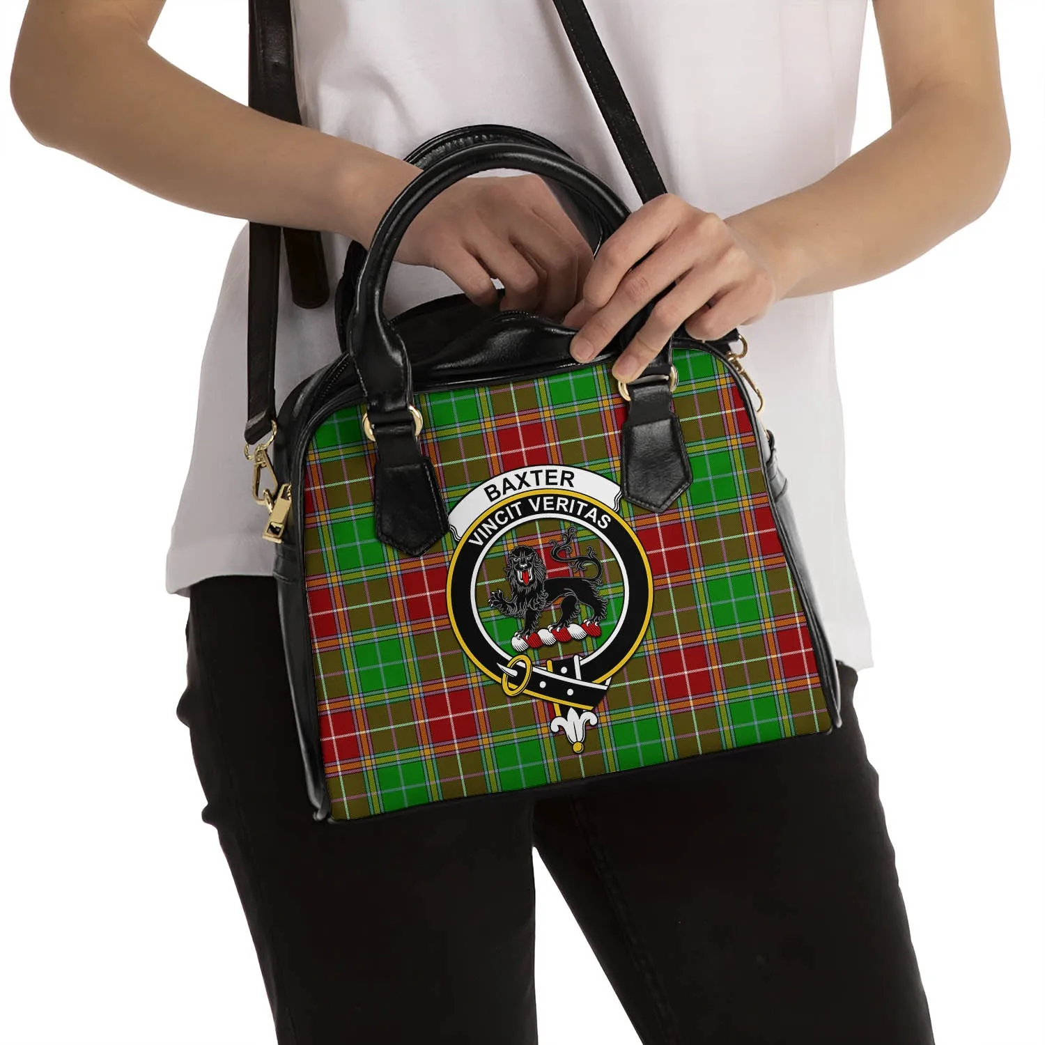 Baxter Modern Tartan Shoulder Handbags with Family Crest