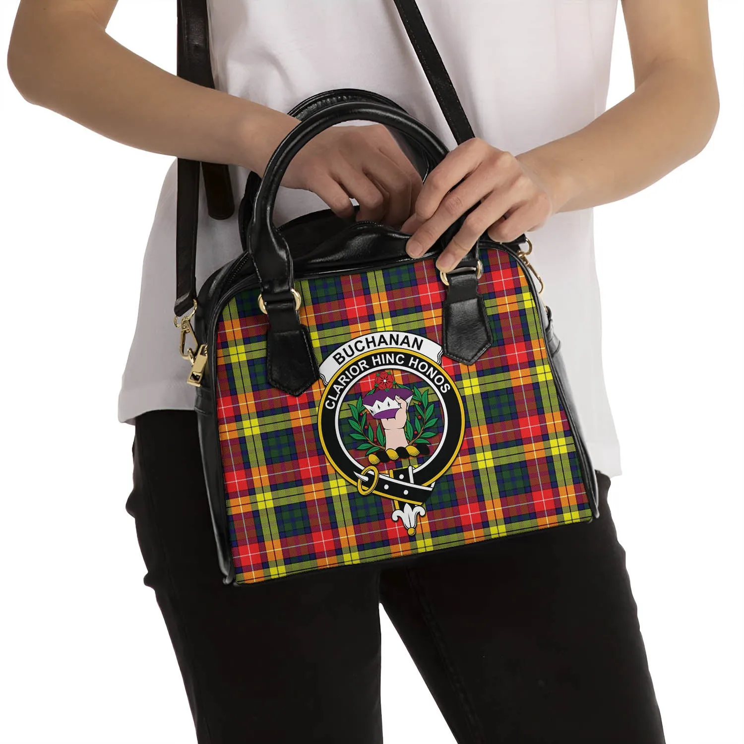 Buchanan Modern Tartan Shoulder Handbags with Family Crest