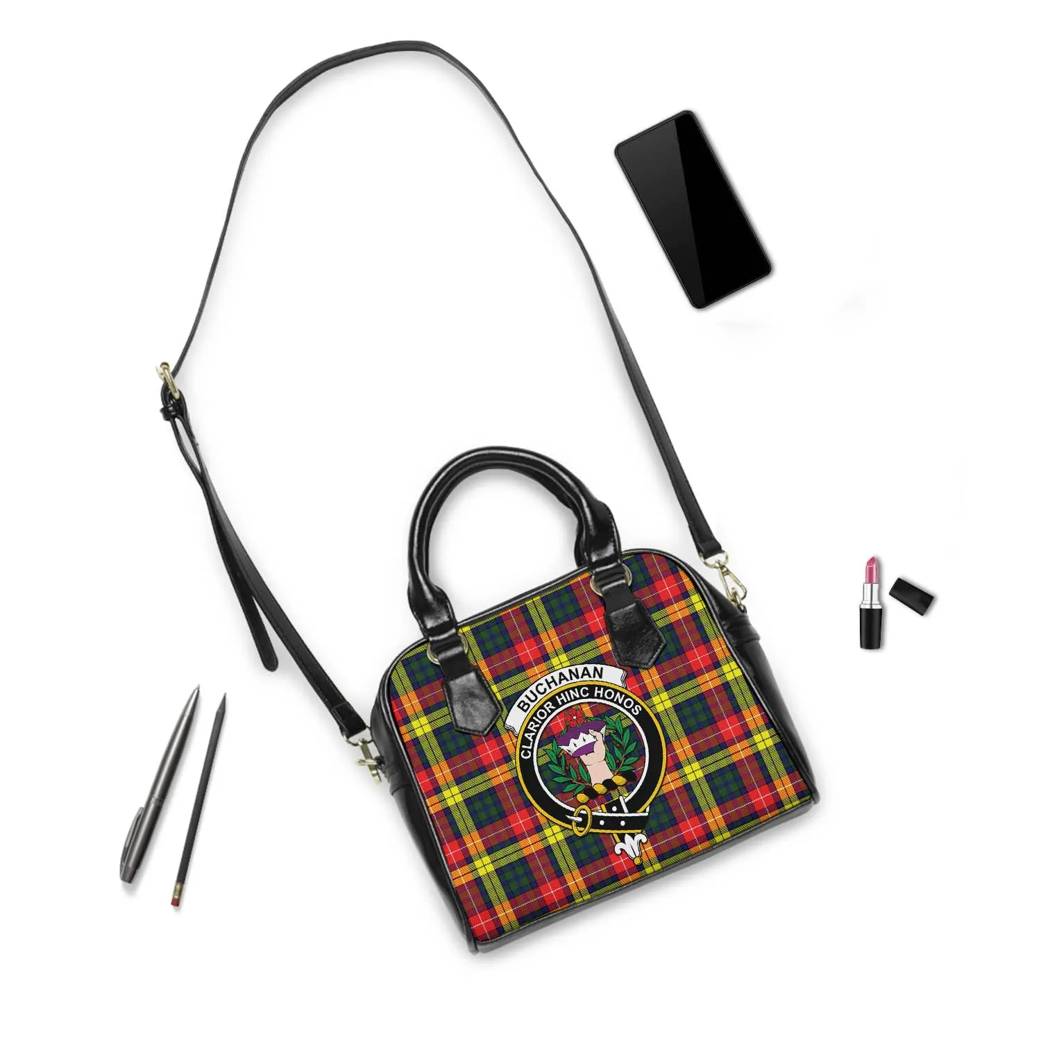 Buchanan Modern Tartan Shoulder Handbags with Family Crest