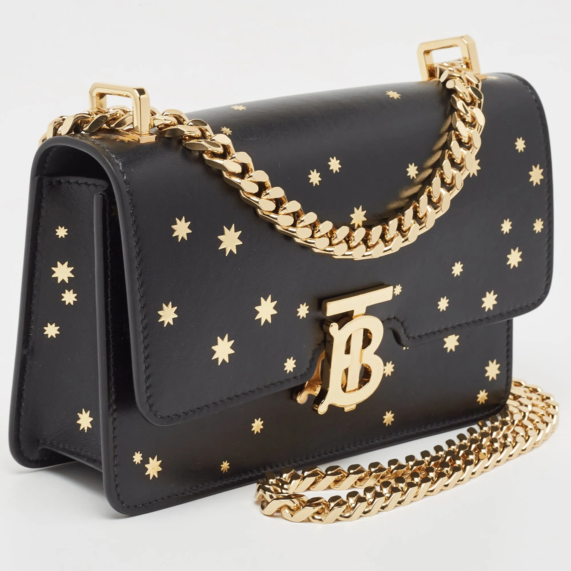 BURBERRY Black Leather TB Elongated Chain Bag