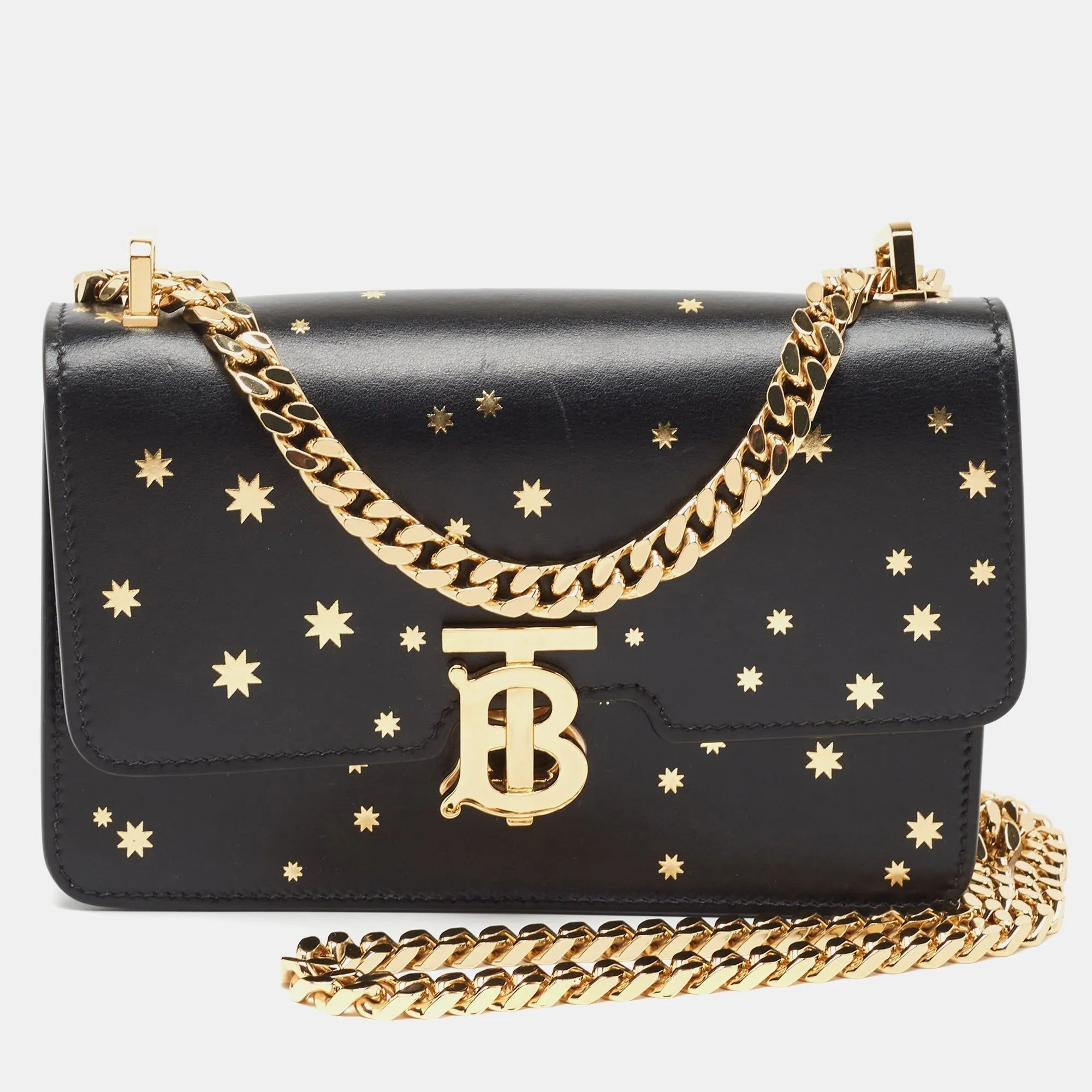 BURBERRY Black Leather TB Elongated Chain Bag