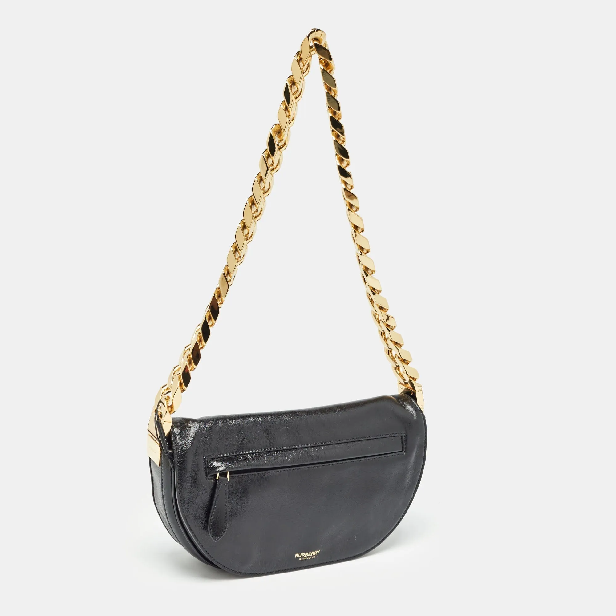 BURBERRY Black Soft Leather Small Olympia Chain Shoulder Bag