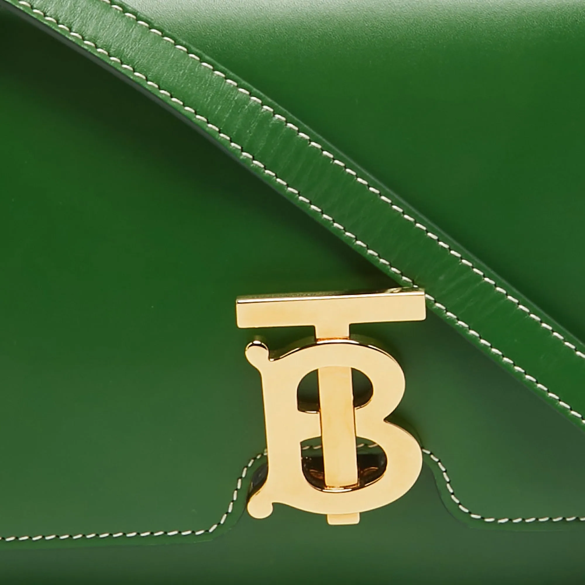 BURBERRY Green Leather Small TB Shoulder Bag