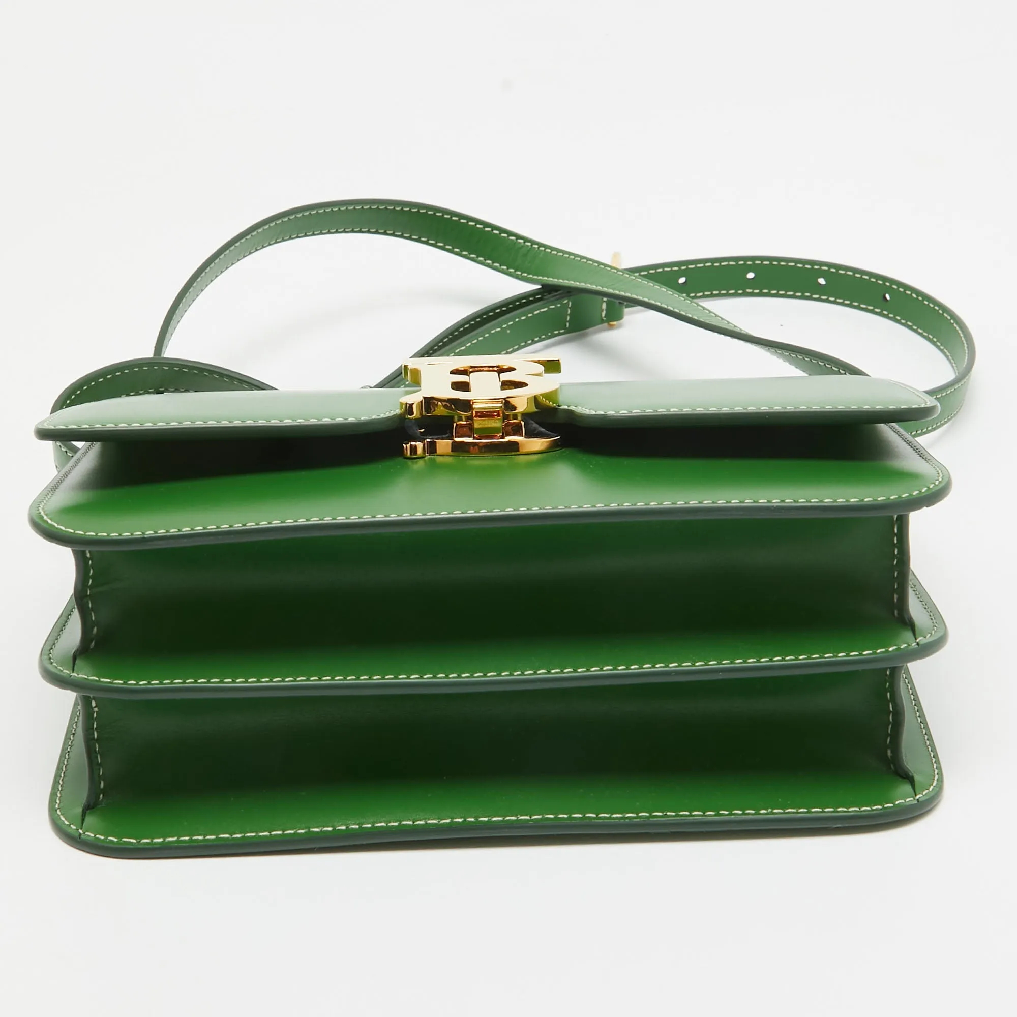 BURBERRY Green Leather Small TB Shoulder Bag