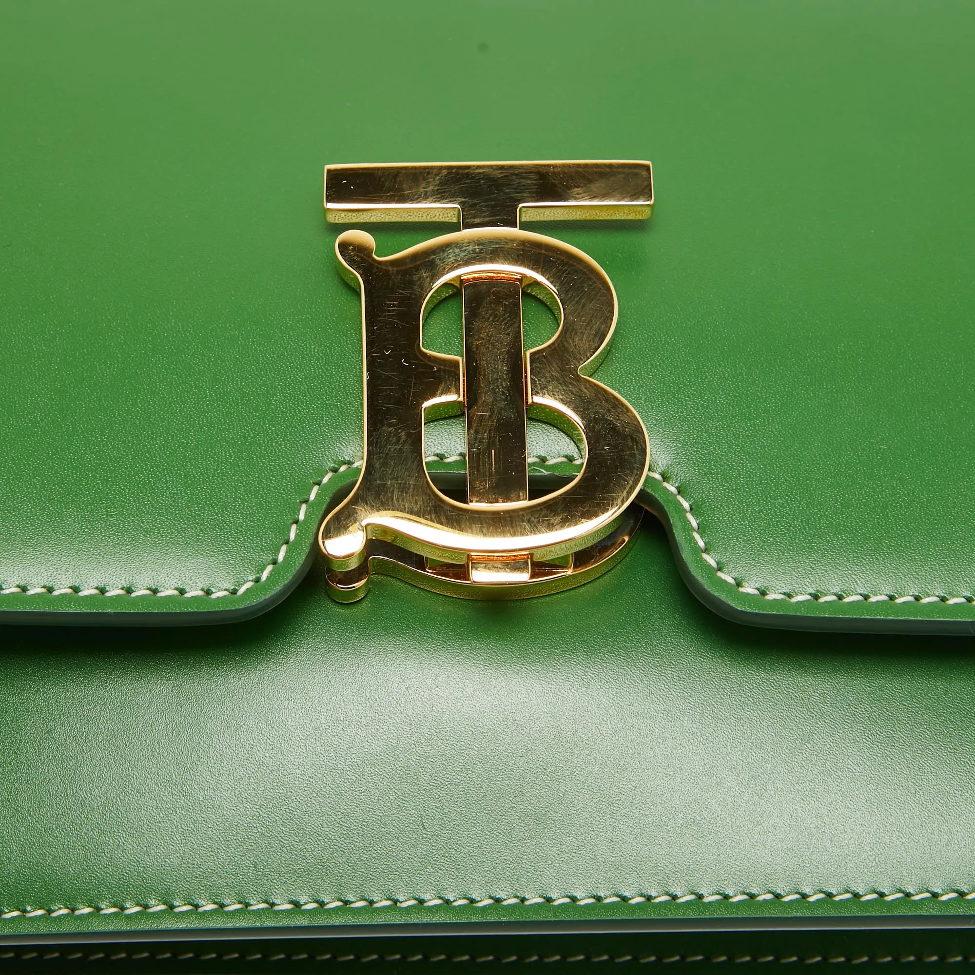 BURBERRY Green Leather Small TB Shoulder Bag