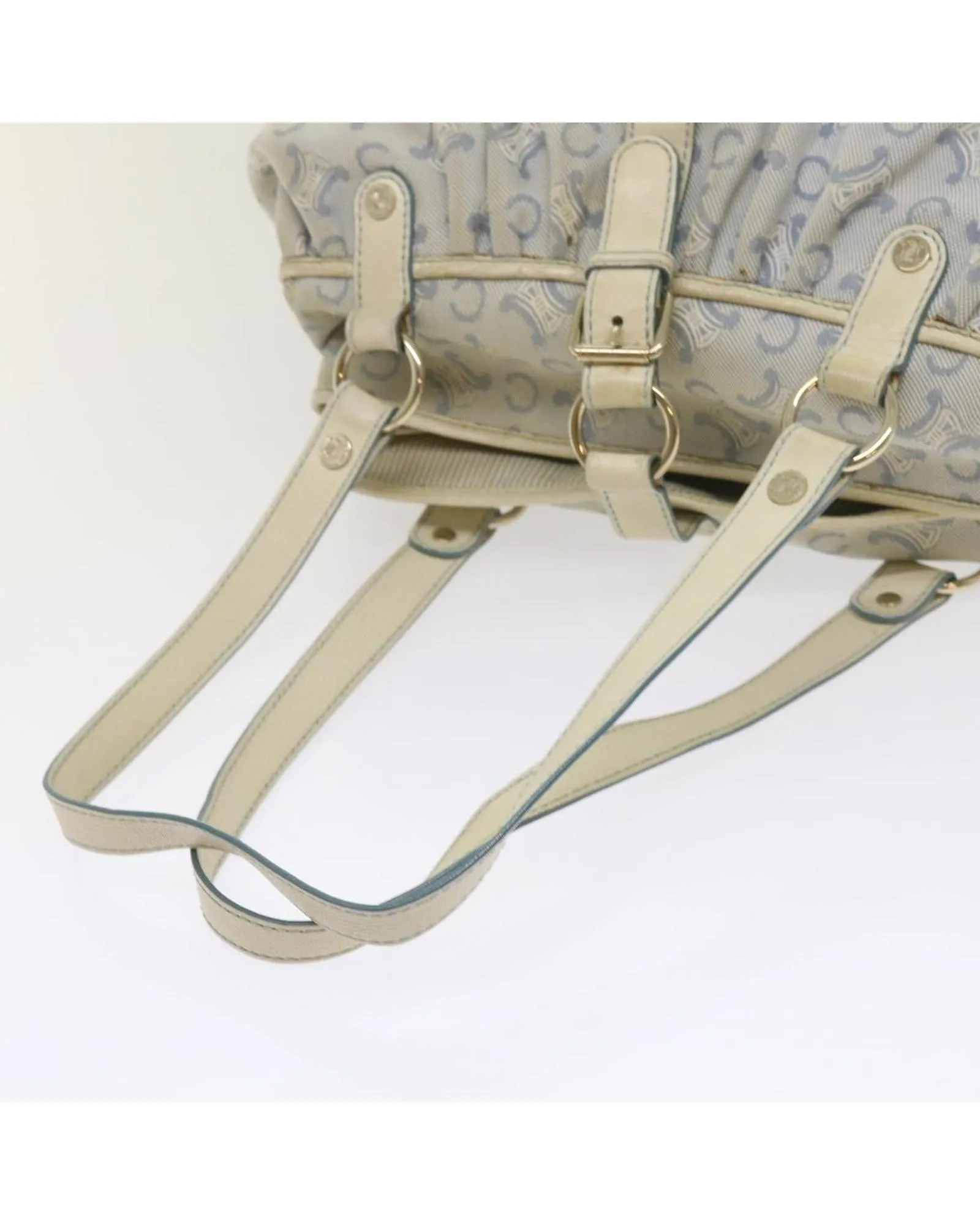 Canvas Shoulder Bag with Authentic Celine C Logo Design - Light Blue