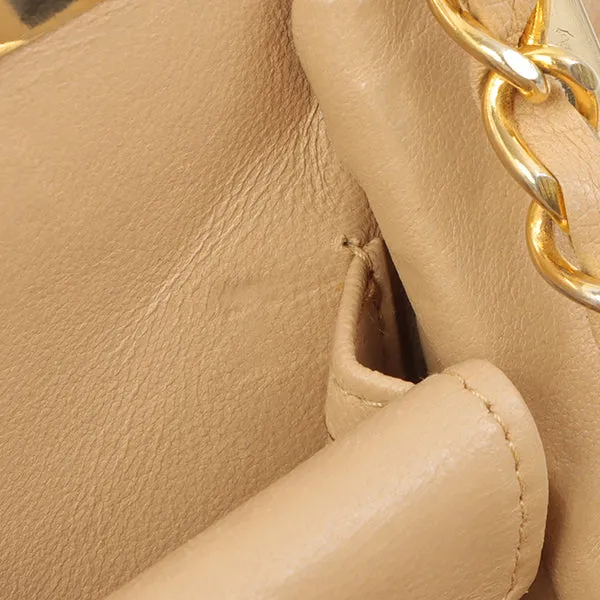 Chanel Around 1990 Made Chevron Cc Mark Plate Metal Clasp Chain Bag Beige