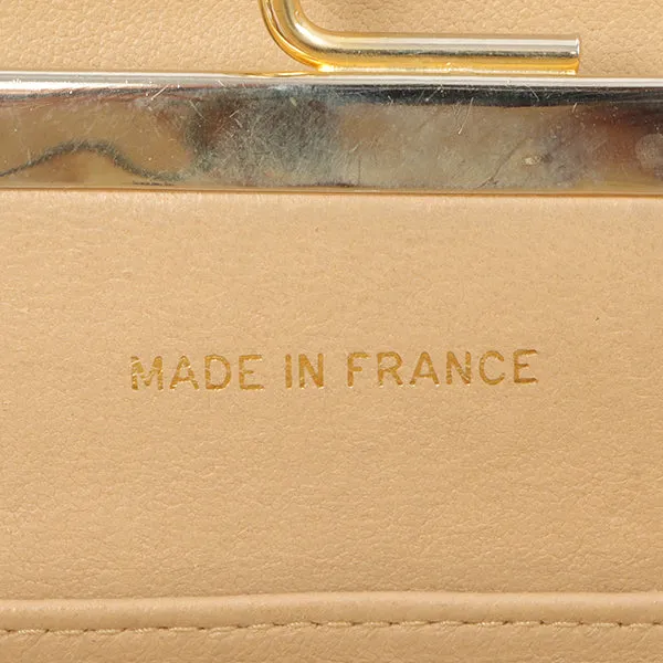 Chanel Around 1990 Made Chevron Cc Mark Plate Metal Clasp Chain Bag Beige