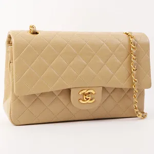 Chanel Around 1990 Made Classic Flap Chain Bag 25Cm Beige