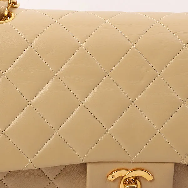 Chanel Around 1990 Made Classic Flap Chain Bag 25Cm Beige