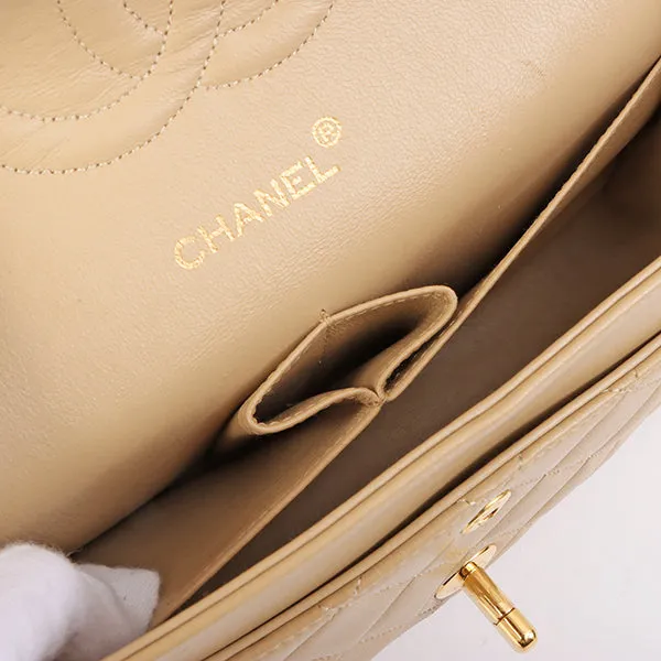 Chanel Around 1990 Made Classic Flap Chain Bag 25Cm Beige