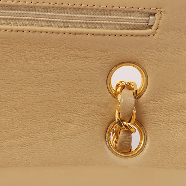 Chanel Around 1990 Made Classic Flap Chain Bag 25Cm Beige
