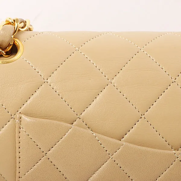 Chanel Around 1990 Made Classic Flap Chain Bag 25Cm Beige