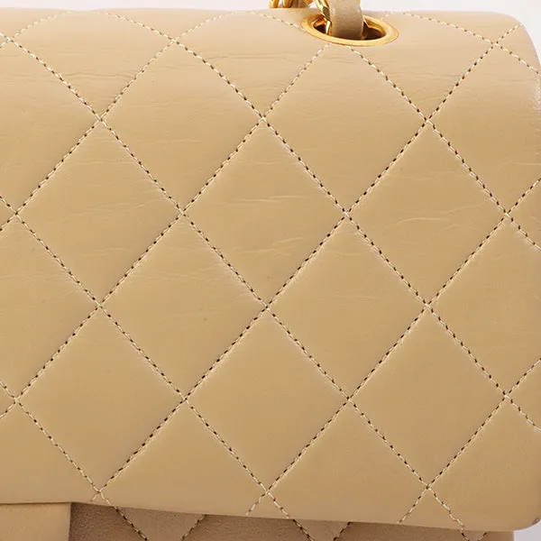 Chanel Around 1990 Made Classic Flap Chain Bag 25Cm Beige