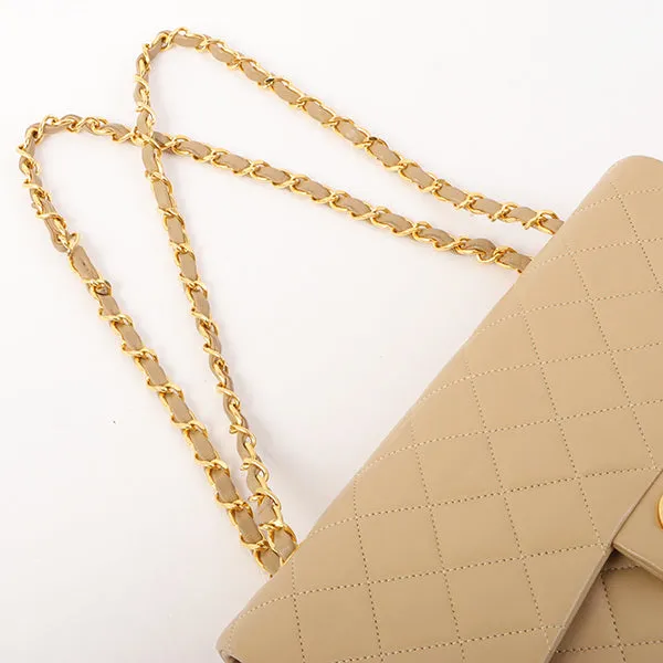 Chanel Around 1990 Made Classic Flap Chain Bag 25Cm Beige