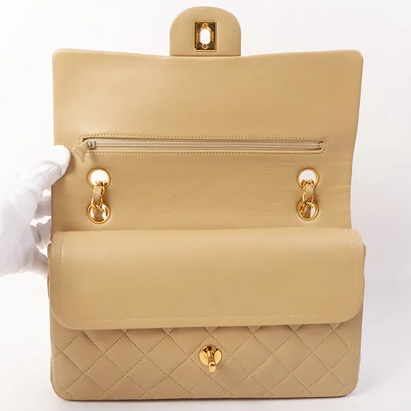 Chanel Around 1990 Made Classic Flap Chain Bag 25Cm Beige