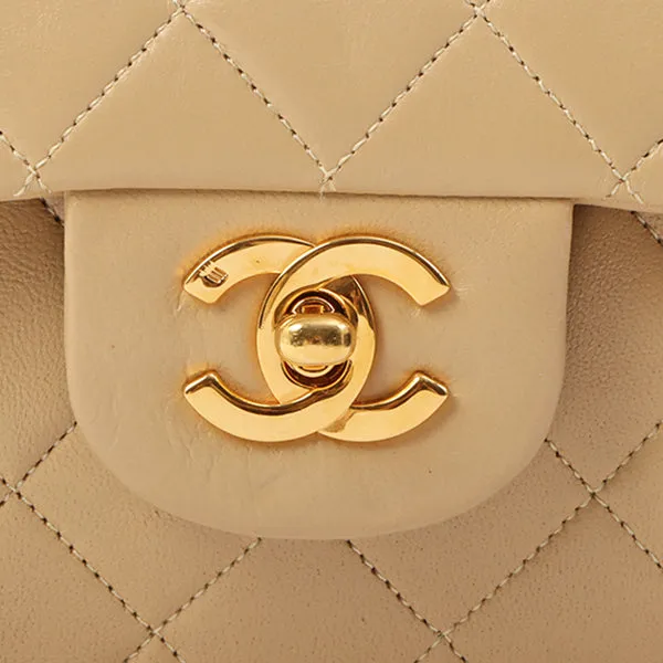 Chanel Around 1990 Made Classic Flap Chain Bag 25Cm Beige