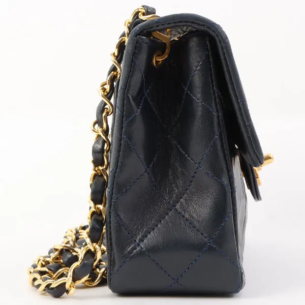 Chanel Around 1990 Made Classic Flap Chain Bag Mini Navy
