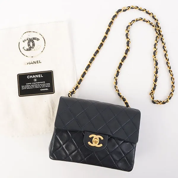 Chanel Around 1990 Made Classic Flap Chain Bag Mini Navy