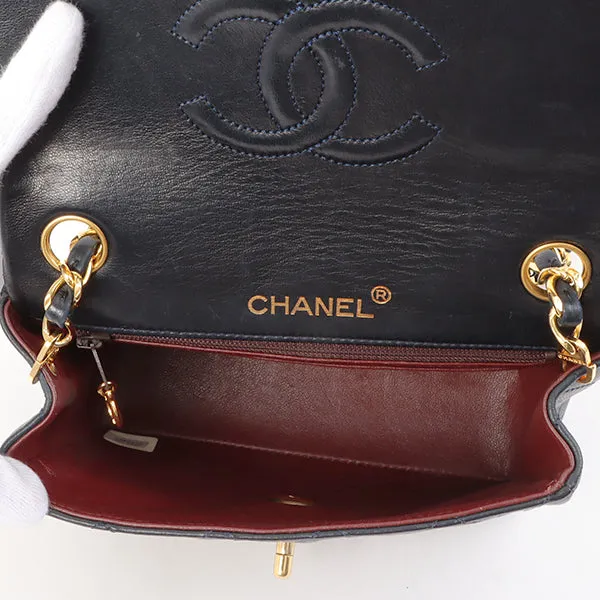 Chanel Around 1990 Made Classic Flap Chain Bag Mini Navy