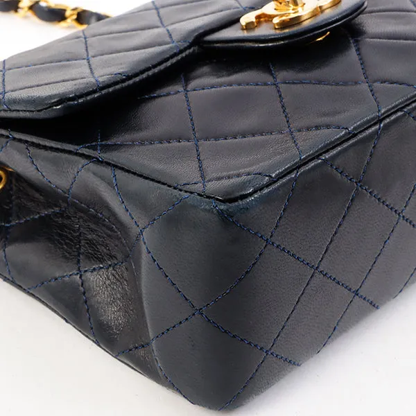 Chanel Around 1990 Made Classic Flap Chain Bag Mini Navy