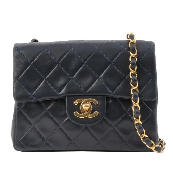 Chanel Around 1990 Made Classic Flap Chain Bag Mini Navy