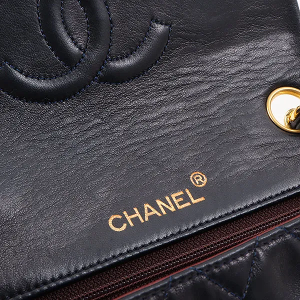 Chanel Around 1990 Made Classic Flap Chain Bag Mini Navy