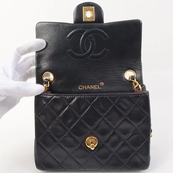Chanel Around 1990 Made Classic Flap Chain Bag Mini Navy