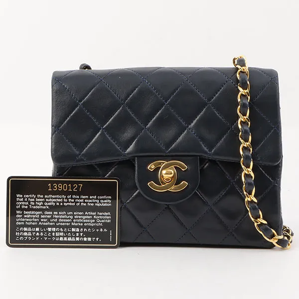 Chanel Around 1990 Made Classic Flap Chain Bag Mini Navy