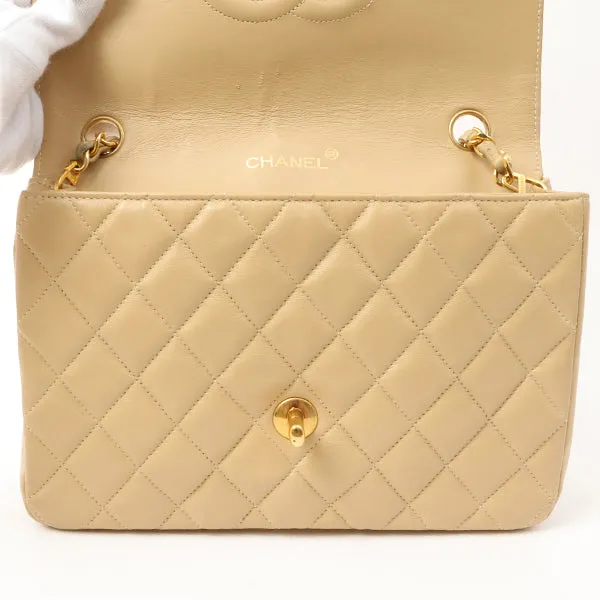 Chanel Around 1990 Made Round Flap Turn-Lock Chain Bag Beige