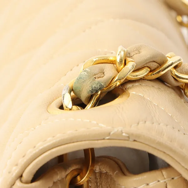 Chanel Around 1990 Made Round Flap Turn-Lock Chain Bag Beige