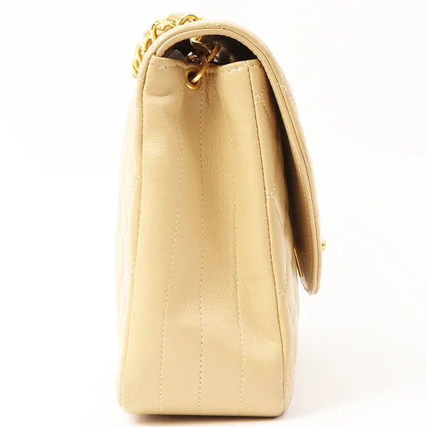 Chanel Around 1990 Made Round Flap Turn-Lock Chain Bag Beige