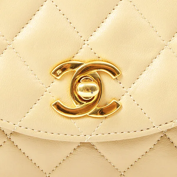 Chanel Around 1990 Made Round Flap Turn-Lock Chain Bag Beige