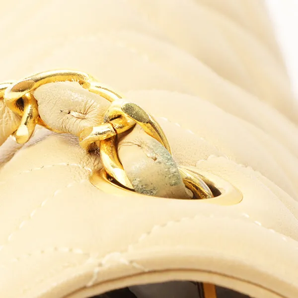 Chanel Around 1990 Made Round Flap Turn-Lock Chain Bag Beige