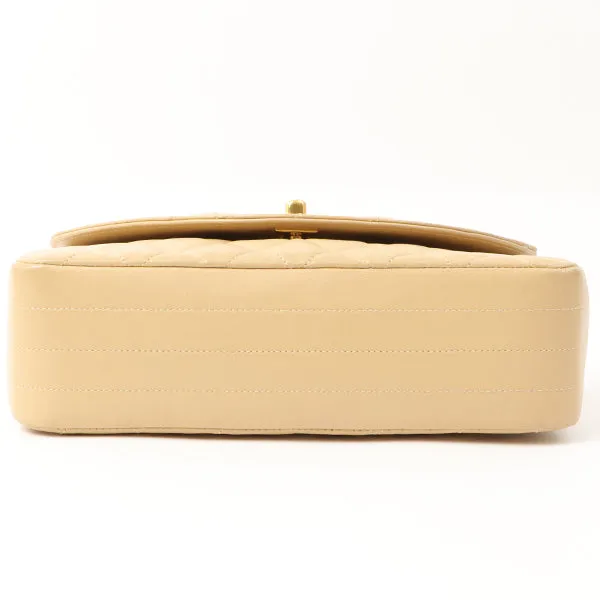 Chanel Around 1990 Made Round Flap Turn-Lock Chain Bag Beige