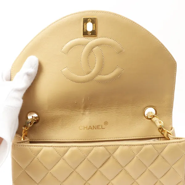 Chanel Around 1990 Made Round Flap Turn-Lock Chain Bag Beige