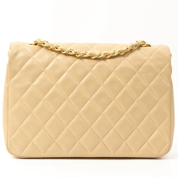 Chanel Around 1990 Made Round Flap Turn-Lock Chain Bag Beige