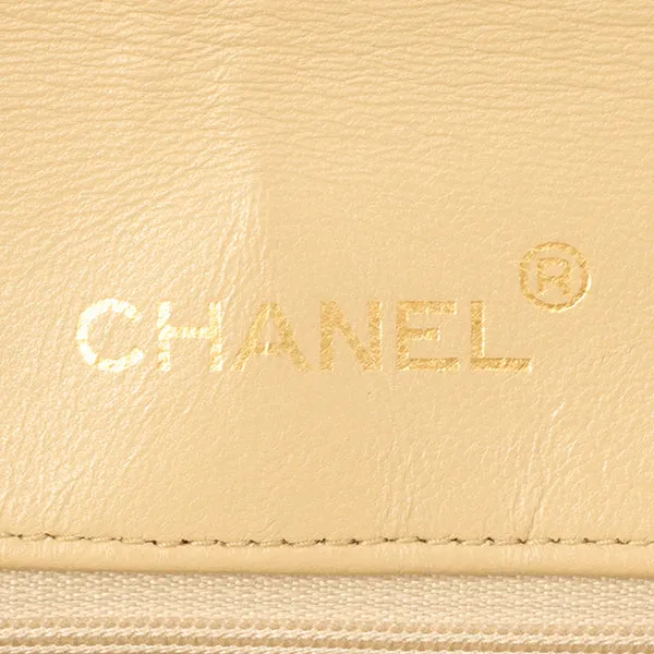 Chanel Around 1990 Made Round Flap Turn-Lock Chain Bag Beige