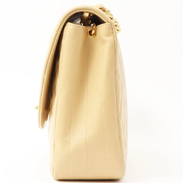 Chanel Around 1990 Made Round Flap Turn-Lock Chain Bag Beige