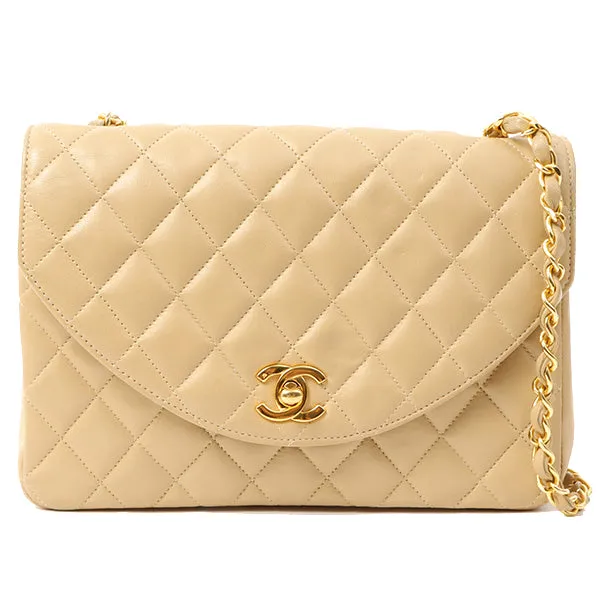 Chanel Around 1990 Made Round Flap Turn-Lock Chain Bag Beige
