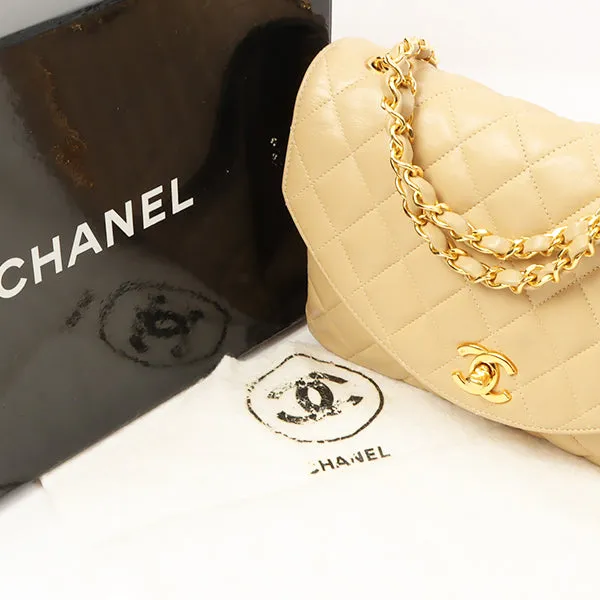 Chanel Around 1990 Made Round Flap Turn-Lock Chain Bag Beige