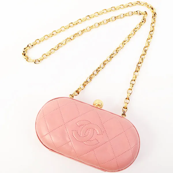 Chanel Around 1992 Made Cc Mark Stitch Metal Clasp Mini Chain Shoulder Bag Pink