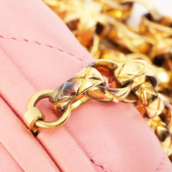 Chanel Around 1992 Made Cc Mark Stitch Metal Clasp Mini Chain Shoulder Bag Pink