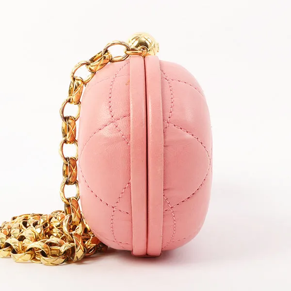 Chanel Around 1992 Made Cc Mark Stitch Metal Clasp Mini Chain Shoulder Bag Pink